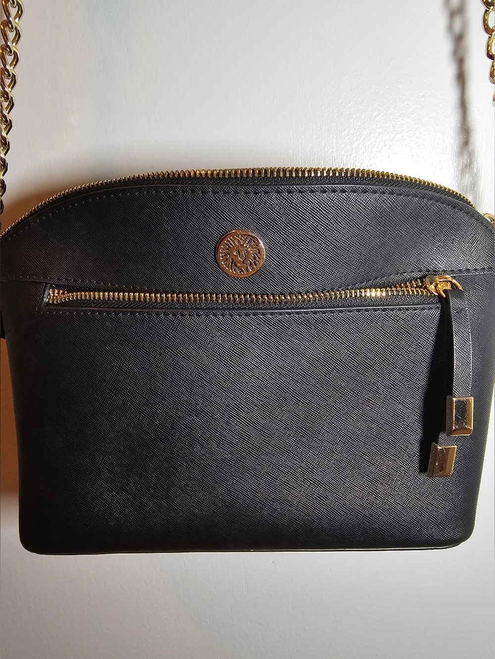 Anne Klein Dome Black Crossbody Purse with Gold Hardware